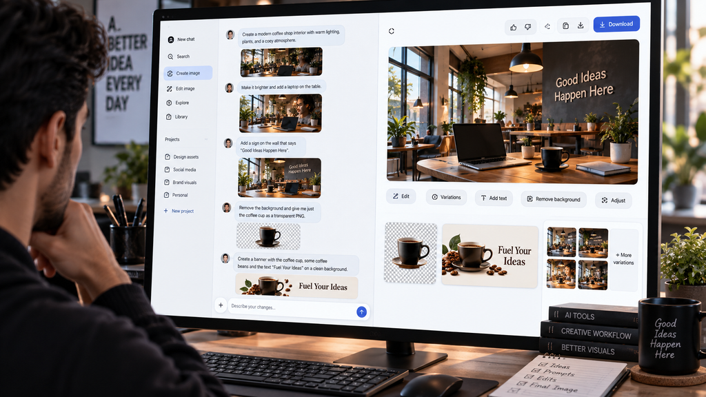 User creating and editing AI images with ChatGPT through natural-language prompts and conversational instructions.
