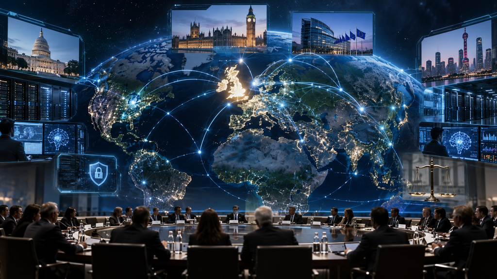 Global AI governance network connecting the UK, North America, Europe and Asia through international AI standards.