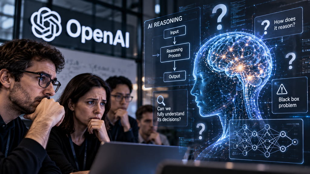 AI researchers examining a digital neural network and questioning how artificial intelligence reasoning systems make decisions.