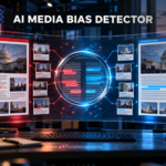 Conceptual AI Media Bias Detector display comparing political news articles, with the US Capitol in the background.